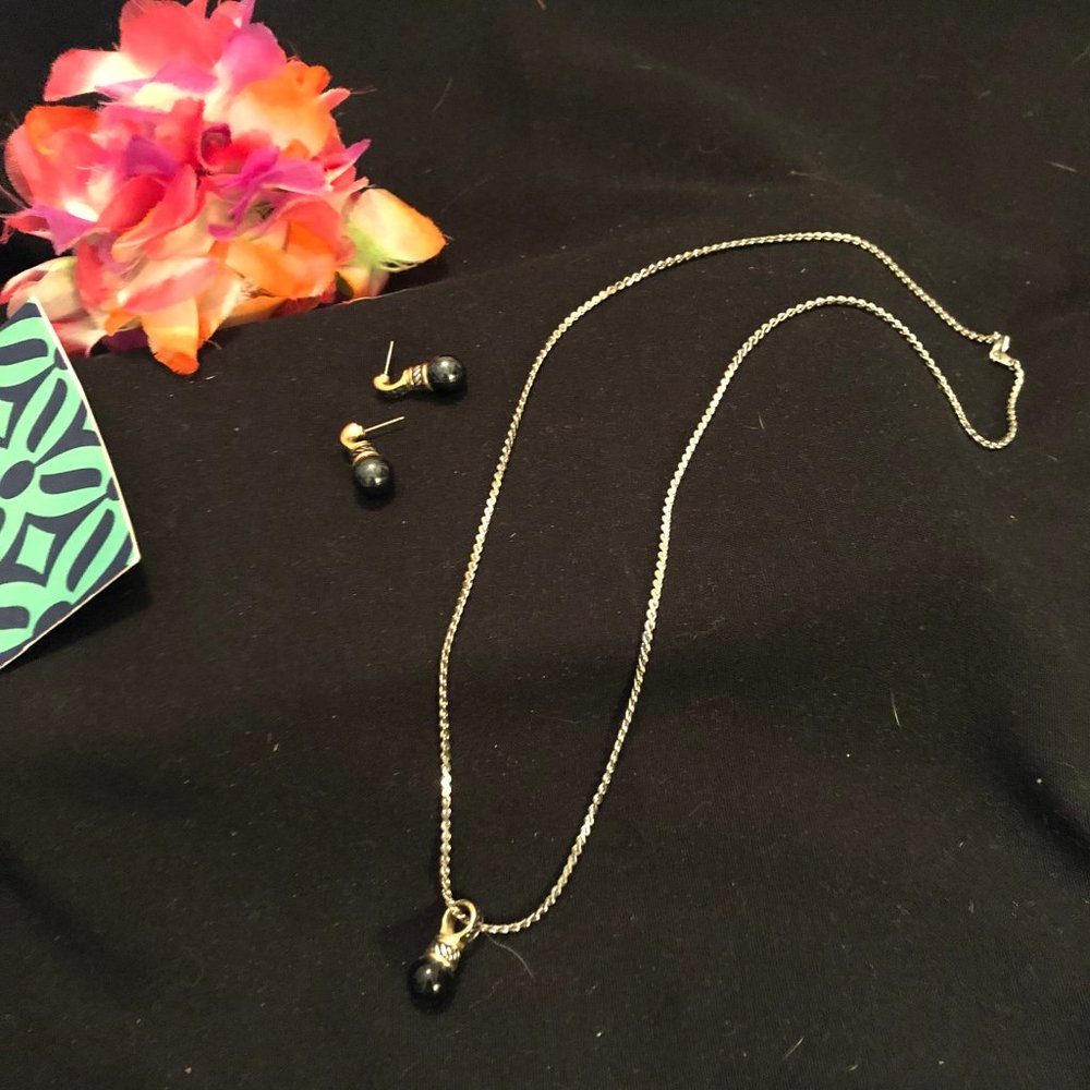 Brighton silver/gold onyx ball jewelry set